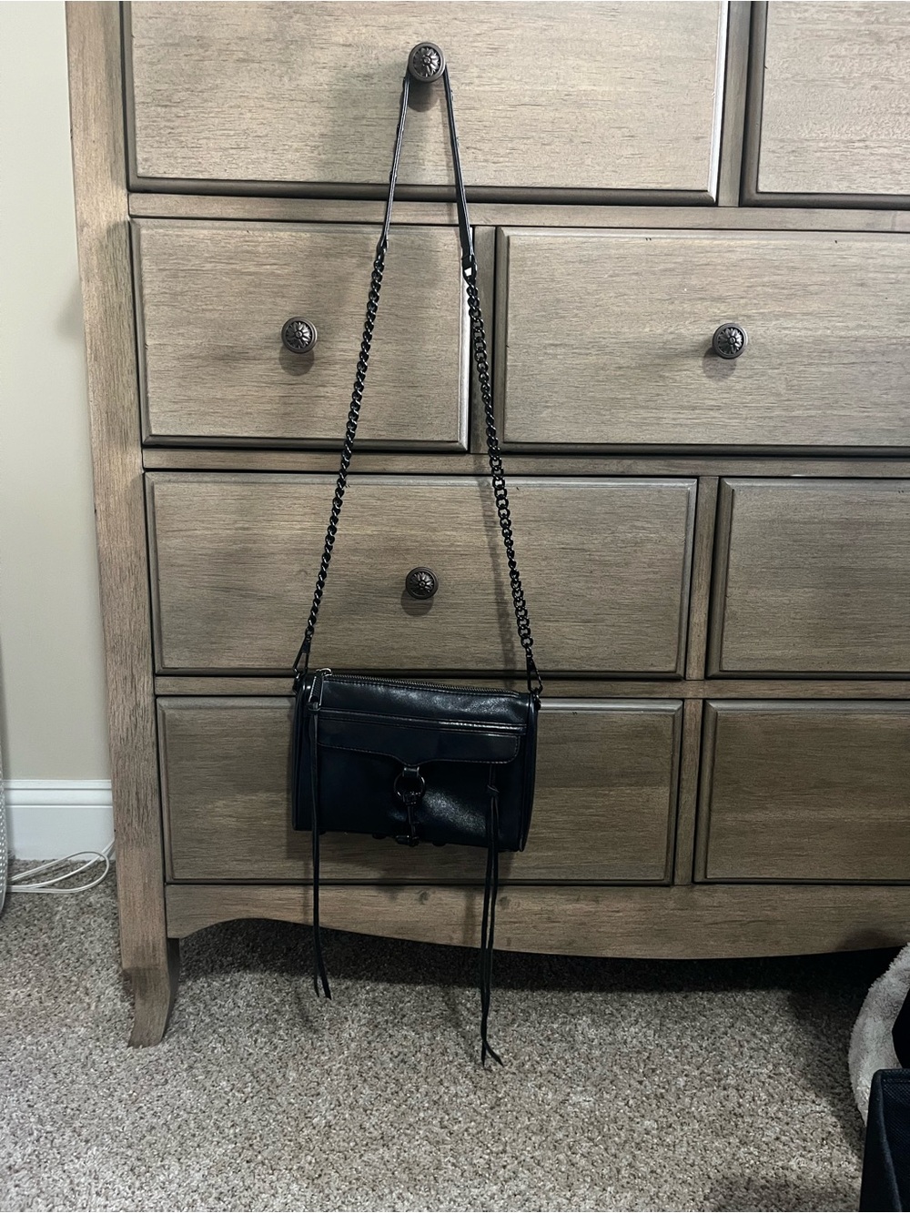 Rebecca Minkoff Black Leather Mini MAC Crossbody with Chain Strap